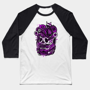 Skull Pop Art White Purple Baseball T-Shirt